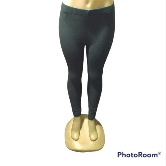 Olive Green Knit High Waisted Leggings L - Picture 7 of 10